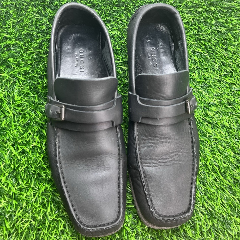 GUCCI Women's Driving Black Leather Loafers Dress Shoes EU37/ 7B US Flats Bucket - Picture 2 of 9